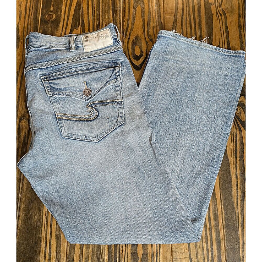 Silver Jeans Co. Gordie Loose Fit Jeans Mens 38x34 Light Wash Flap Pocket Denim